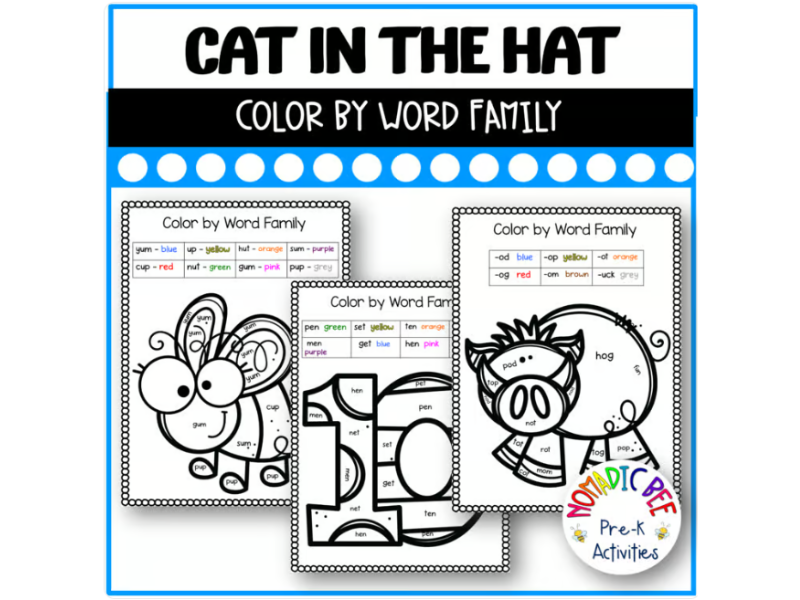 Cat in the Hat Activities - Color by Word Family
