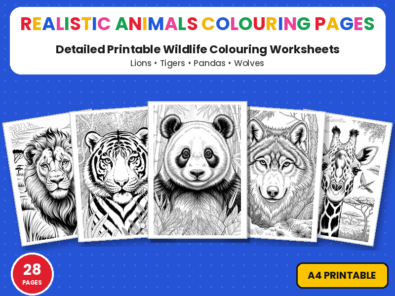 Realistic Wild Animals Colouring Pages - Detailed Wildlife Printable Colouring Page Worksheets