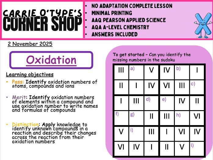 Oxidation Number - AAQ Pearson Applied Science & AQA A-Level Chemistry