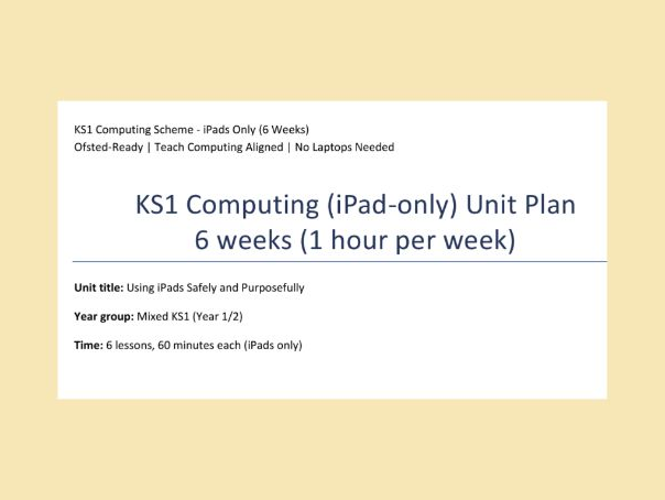 KS1 Computing Scheme – iPads Only (6 Weeks) Ofsted-Ready | Teach Computing Aligned | No Laptops Need