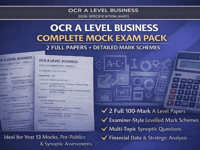 OCR A Level Business (H431) 2026 – 2 Complete Mock Exam Papers + Full Mark Schemes