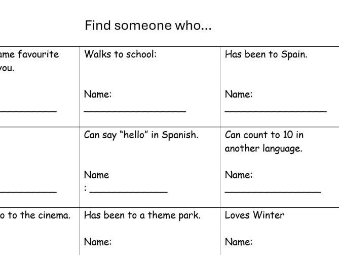 Ice breaker - new form class/ staring secondary school