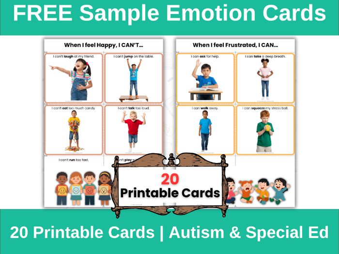 Free Core Emotions Cards for Kids with Autism | I CAN / I CAN’T SEL Activities