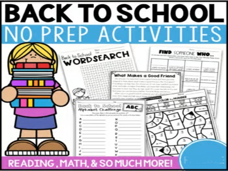 Back to School Activities for the First Week of School Math and Reading