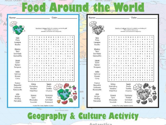 Food Around the World Word Search | Geography & Culture Activity (Grades 3–6)