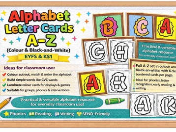 Alphabet Letter Cards Colour and B&W