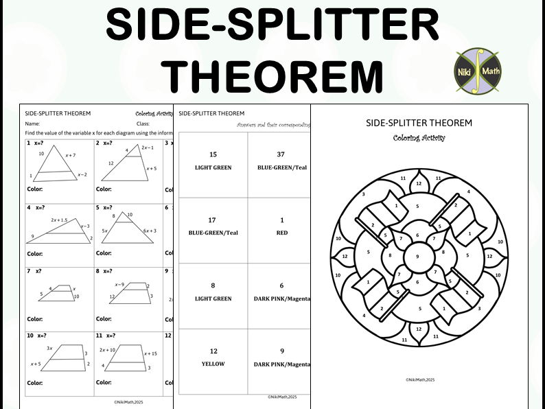 Side-Splitter Theorem - Coloring Activity/Color by Code