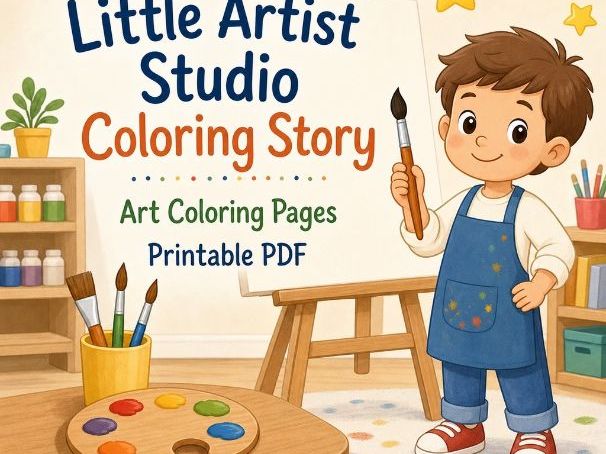 Little Artist Studio Coloring Story | Art Coloring Pages | Printable PDF | Digital Download