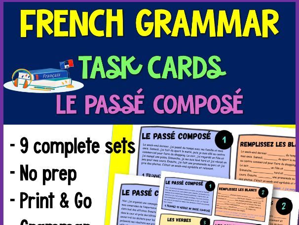 FRENCH Grammar | Passé Composé | Past tense | Task Cards