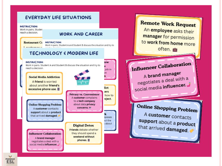 30 ESL Role-Play Cards for Speaking Practice for B1-2 Students (No-Prep Conversation Activity)
