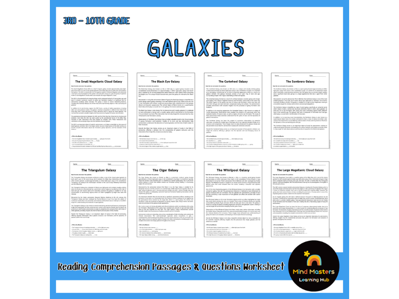 Galaxies Reading Comprehension Passages & Questions Worksheets Bundle ...