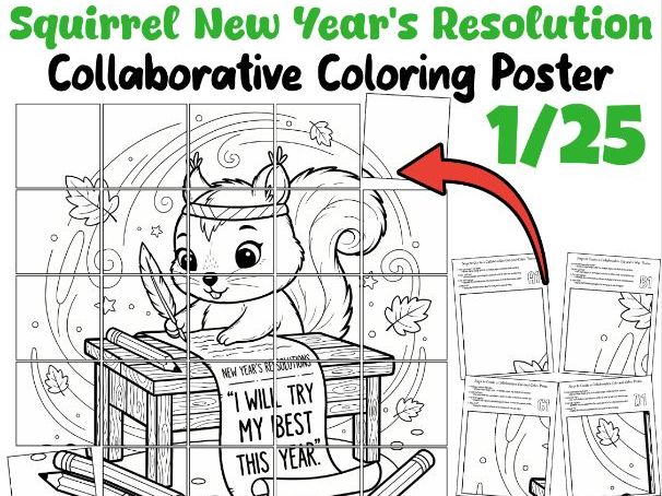 I Will Try My Best – Squirrel New Year’s Resolution Collaborative Coloring Poster