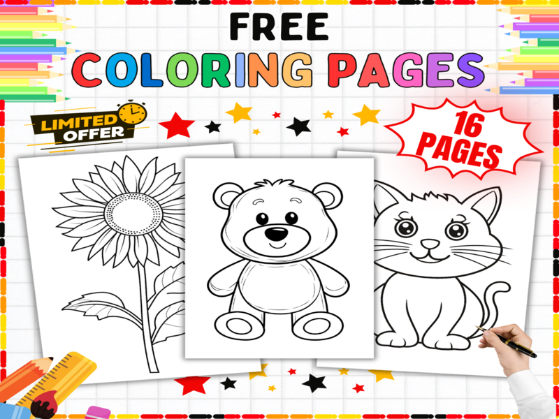 Free Colouring Pages | 16 Animals Flowers Art Sheets for Early Years & KS1 Children