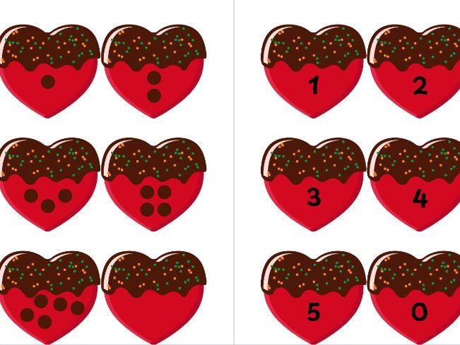 Subitise Number Match 0-5 Valentines Hearts