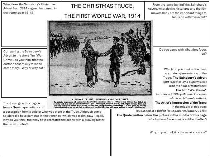 Christmas Truce 1914 - Worksheet KS3