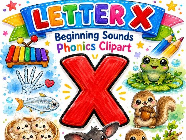 Letter X Beginning Sounds Phonics Clipart | 22 Cute Alphabet X Clipart PNG