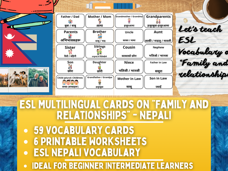 ESL Multilingual Vocabulary Flashcards - Family & Relationships - Nepali