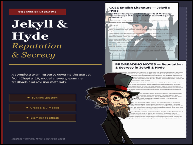 GCSE English Literature: Jekyll & Hyde – Reputation and Secrecy Essay Pack (AQA)