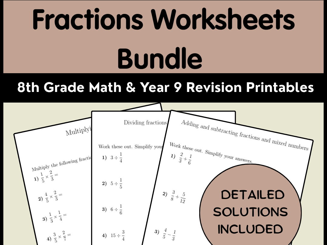 Fractions Worksheets Bundle | 8th Grade Math & Year 9 Revision Printables