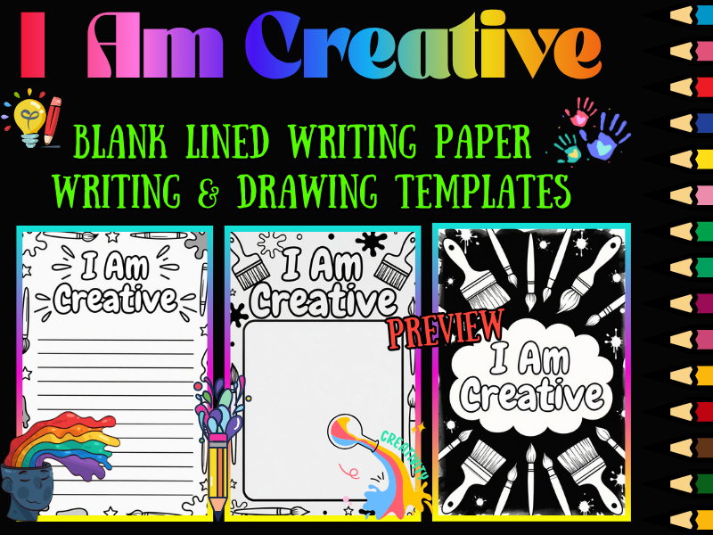 I Am Creative Affirmation Coloring Pages & Blank Lined Writing Paper | NO PREP