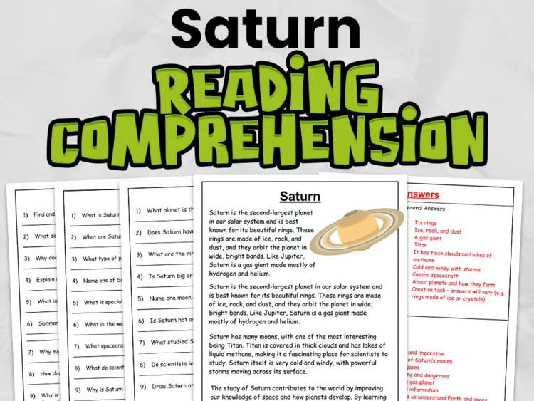 Saturn Reading Comprehension for Gr 3 - 5: No Prep Space Activity