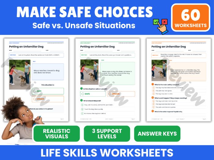 Safe vs Unsafe Life Skills Worksheets