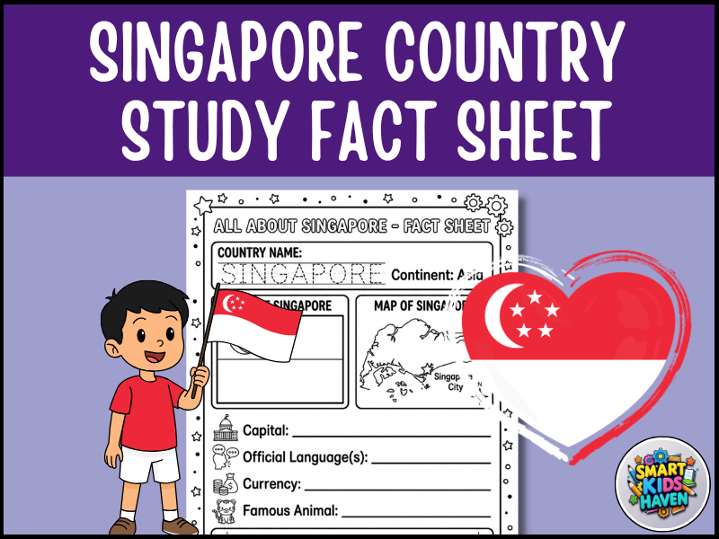 Singapore Map and Flag Country Study Research Project Worksheet Geography Activity