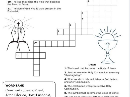 First Holy Communion Crossword – Catholic RE Activity (Ages 7–10)