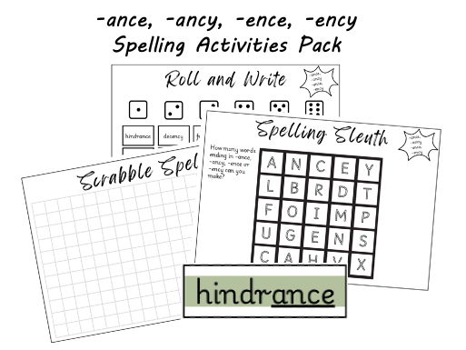-ance, -ancy, -ence, -ency Spelling Activities Pack