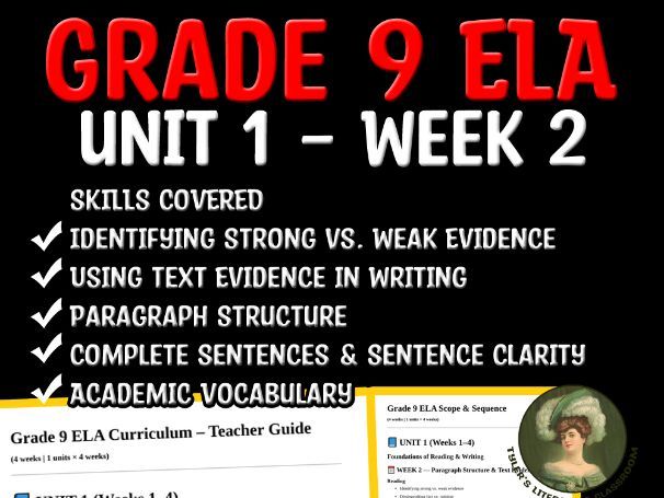 Grade 9 ELA Unit 1 Week 2 | Paragraph Structure & Writing with Text Evidence