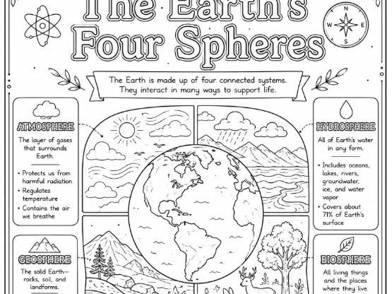 The Earth's Four Spheres Colouring Fact worksheet - Geography