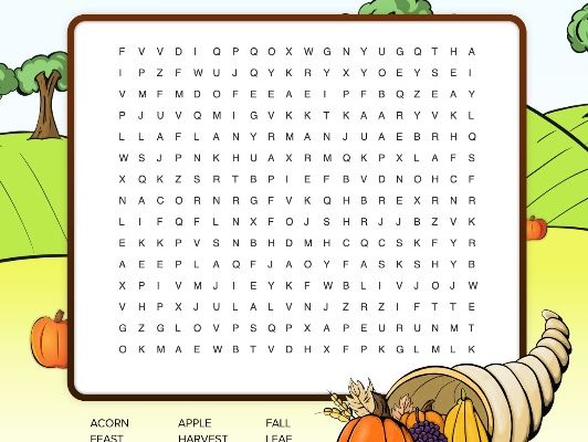 Fall Cornucopia Word Search