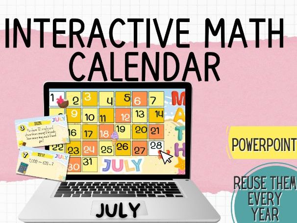 July Interactive Maths Calendar| Daily Maths Challenges | PowerPoint (KS2)