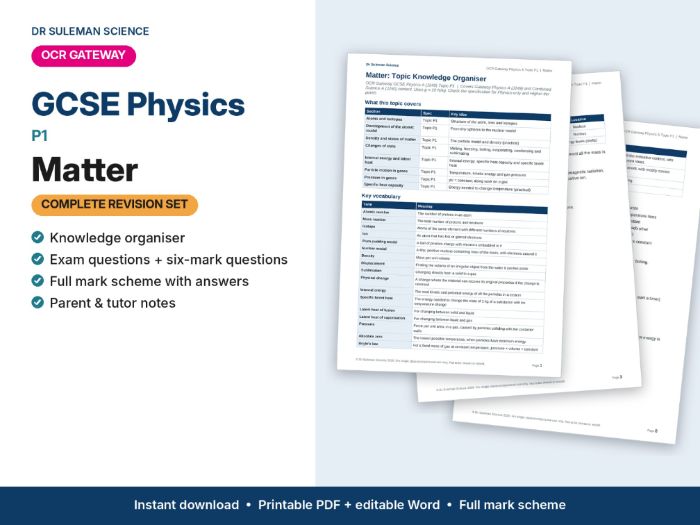 OCR Gateway GCSE Physics P1 Matter Revision + Exam Questions