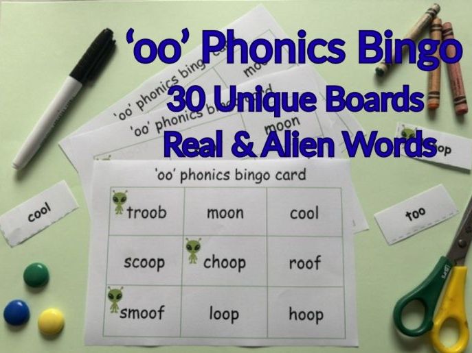 Phonics 'oo' Bingo Game (30 boards & Caller Cards) Real & Alien Words EYFS KS1 SEN
