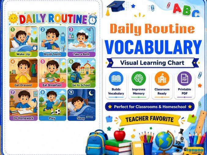 Daily Routine Chart for Kids | Morning & Evening Routine Learning Poster for Preschool, Kindergarten