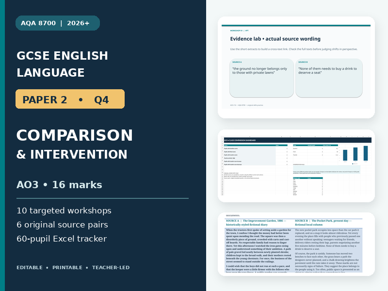 AQA GCSE English Language Paper 2 Q4 | AO3 Comparison Intervention Studio + Excel Tracker