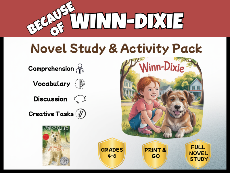 Because of Winn-Dixie Novel Study & Activities | Reading Comprehension, Vocabulary | Grades 3–6