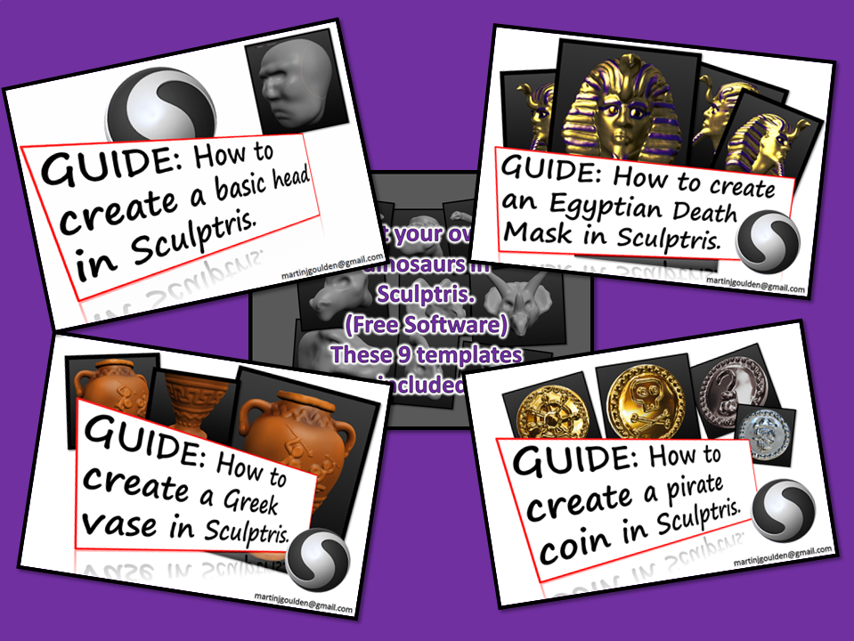 3D Sculptris Guides Bundle - Basics, Dinosaurs, Pirates, Egyptians and Greeks.