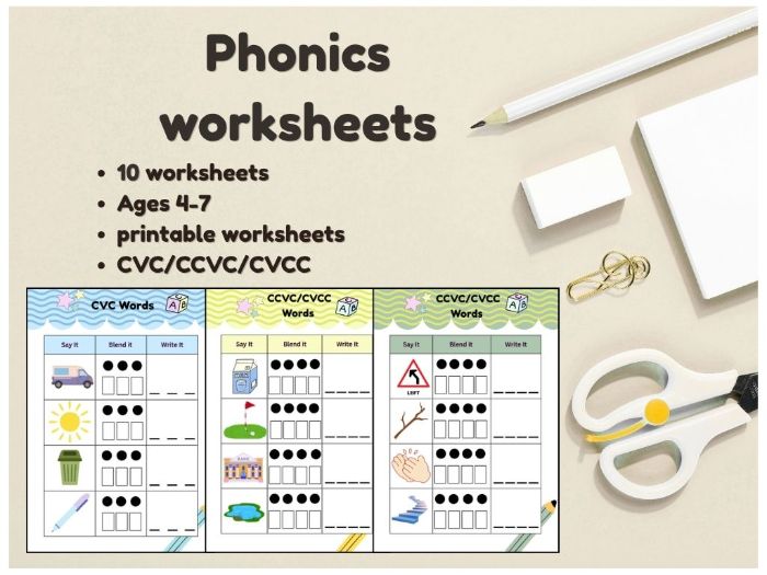 10 Phonics Word Writing Worksheets  Ages 4-6