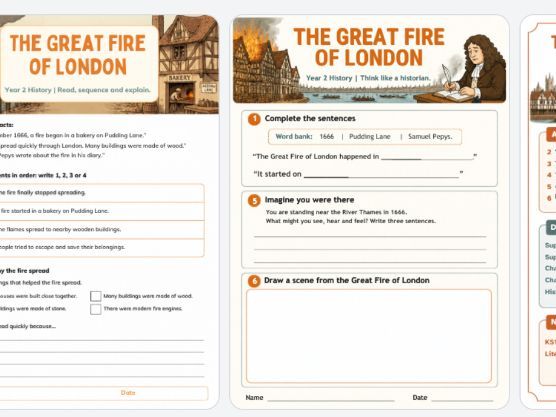 Great Fire of London KS1 History Worksheet | Year 1 & Year 2 | Reading, Sequencing & Writing