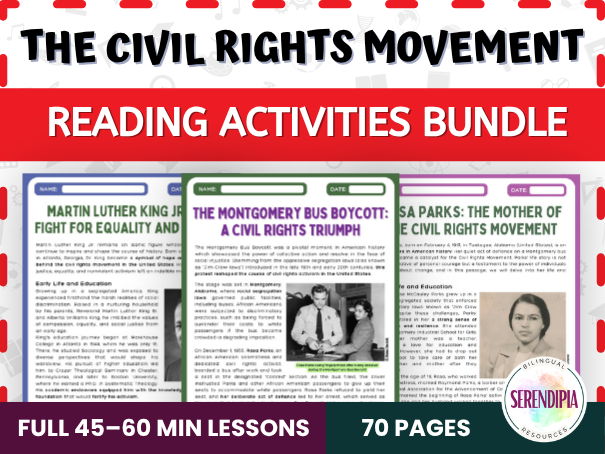 United States Civil Rights Movement Reading Passages and Comprehension Activities for KS3 KS4 Literacy | BUNDLE