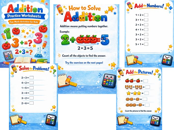 Addition Workbook for Kids | KS1 Math Worksheets | Beginner Addition Practice