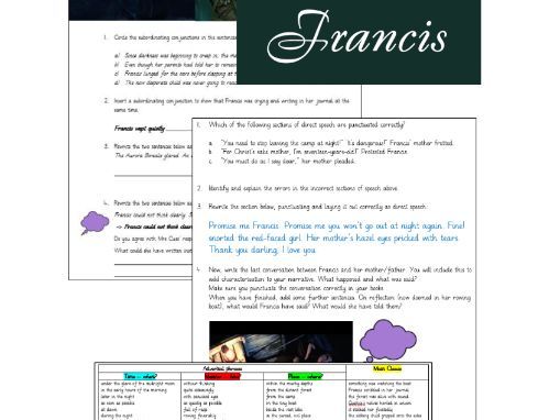Francis writing pack - ready made worksheets & modelled text aimed at Year 5/6