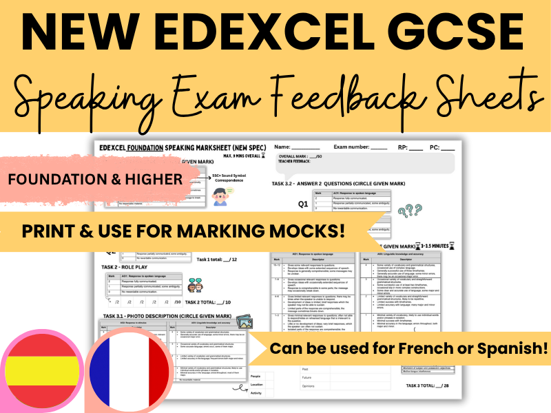 Edexcel New 2026 Spec Speaking Oral Exam Feedback Sheet with Mark Scheme: Higher and Foundation