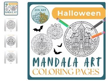 Halloween Mindful Mandala Art Coloring Pages PDF and Art Center Pumpkin Template