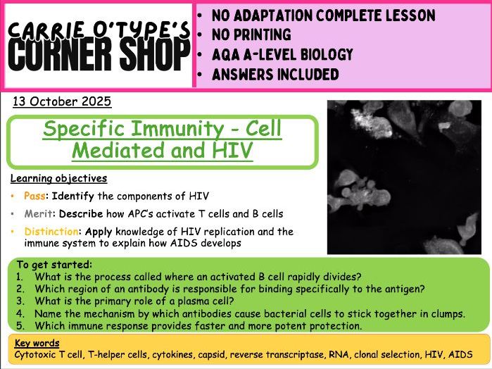 HIV and Specific Immunity - Cell mediated - AQA A-Level Biology