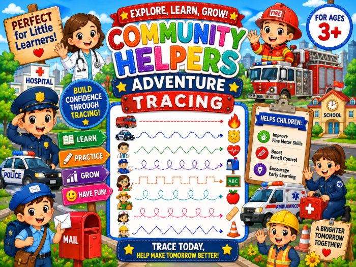 Community Helpers Tracing Worksheets | Fine Motor & Pre-Writing Activities | Preschool–Grade 1