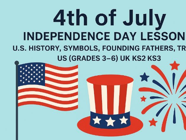 4th of July Independence Day Lesson  (Grades 3–5) US Common Core Aligne  KS2/KS3 Cross-Curricula UK