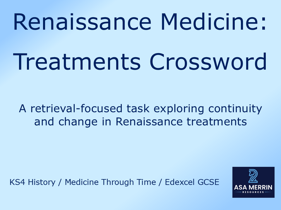 GCSE Medicine Through Time: Renaissance Treatments Crossword (Revision Activity)